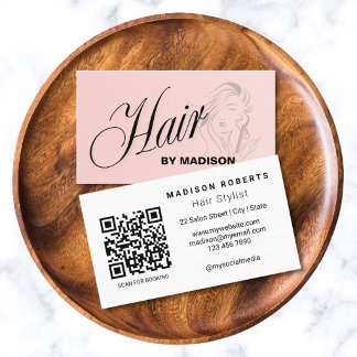 Carte De Visite Blush Pink Hair Stylist QR Code  Business Card