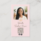 Carte De Visite Blush Pink Logo QR Code Photo Lashes and Brows (Devant)