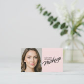 Carte De Visite Blush Pink Makeup Artist Qr Code Social Icon (Debout devant)