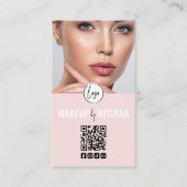 Carte De Visite Blush Pink Modern Logo QR Code Photo Makeup Busine (Devant)