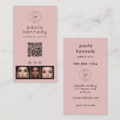 Carte De Visite Blush Pink Modern Photo Logo QR Code (Devant / Derrière)