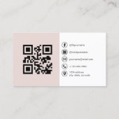 Carte De Visite Blush Pink Modern Photo with QR Code Social Media (Dos)