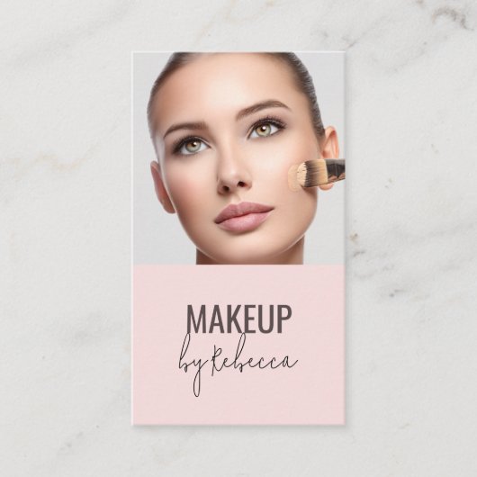 Carte De Visite Blush Pink Modern Script Font QR Code Photo Makeup (Devant)