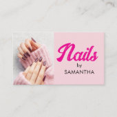Carte De Visite Blush Pink Modern Script Photo Nails (Devant)
