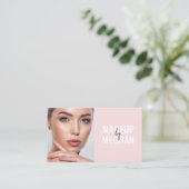 Carte De Visite Blush Pink Modern Social Icon QR Code Photo Makeup (Debout devant)
