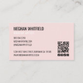 Carte De Visite Blush Pink Modern Social Icon QR Code Photo Makeup (Dos)