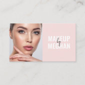 Carte De Visite Blush Pink Modern Social Icon QR Code Photo Makeup (Devant)