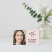 Carte De Visite Blush Pink Monogram Makeup Qr Code Social Icon (Debout devant)