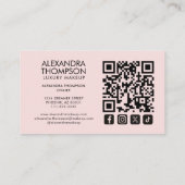 Carte De Visite Blush Pink Monogram Makeup Qr Code Social Icon (Dos)