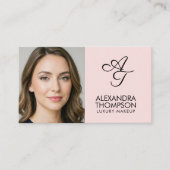 Carte De Visite Blush Pink Monogram Makeup Qr Code Social Icon (Devant)