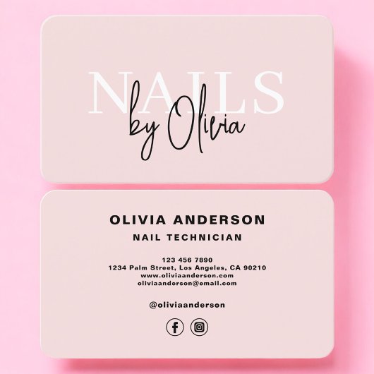 Carte De Visite Blush Pink Nail Technician
