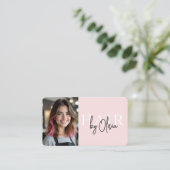 Carte De Visite Blush Pink Photo QR Code Hair Stylist (Debout devant)