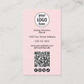 Carte De Visite Blush Pink Photo Script Hair Logo QR Code Social  (Dos)