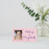 Carte De Visite Blush Pink Purple Script Photo Makeup (Debout devant)