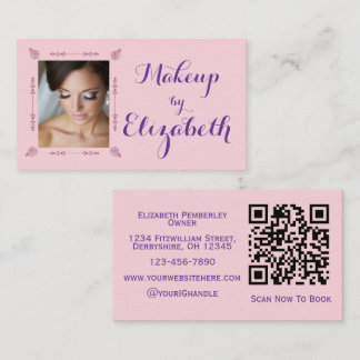Carte De Visite Blush Pink Purple Script Photo Makeup
