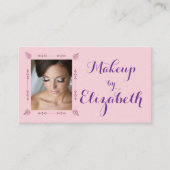 Carte De Visite Blush Pink Purple Script Photo Makeup (Devant)