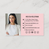 Carte De Visite Blush Pink QR Code Modern Professional Photo Logo (Dos)