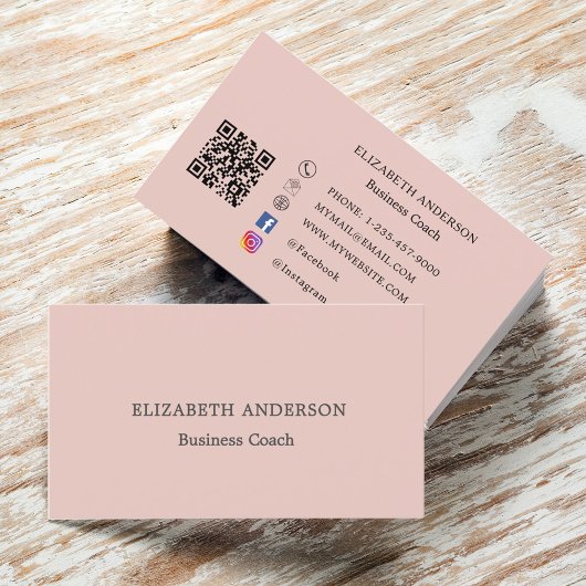 Carte De Visite Blush pink qr code social media
