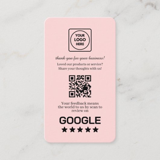 Carte De Visite Blush Pink QR | Google Reviews Custom Feedback (Devant)