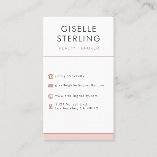 Carte De Visite Blush Pink Real Estate Agent Broker (Dos)