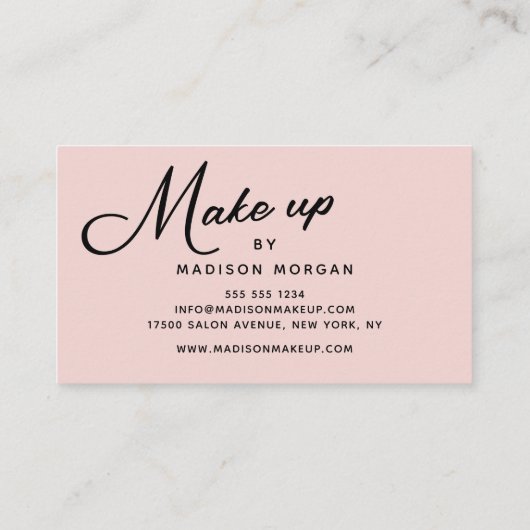 Carte De Visite Blush Pink Retro Black Script Makeup (Dos)
