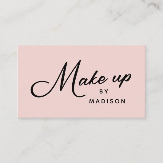 Carte De Visite Blush Pink Retro Black Script Makeup (Devant)