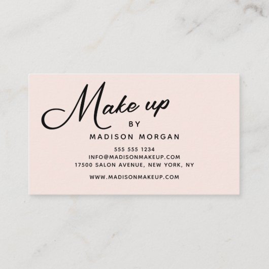 Carte De Visite Blush Pink Retro Black Script Makeup (Dos)