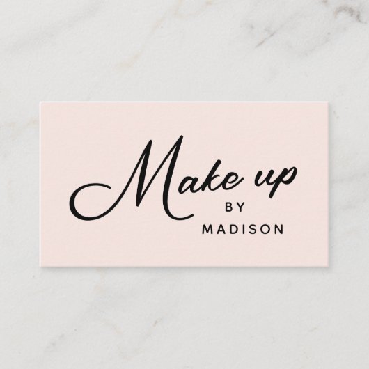 Carte De Visite Blush Pink Retro Black Script Makeup (Devant)