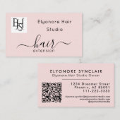 Carte De Visite Blush Pink Script Logo QR Code Hair Extension (Devant / Derrière)