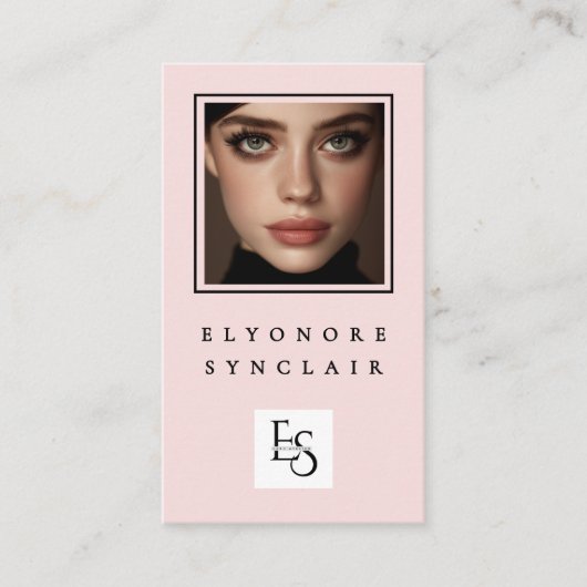 Carte De Visite Blush Pink Script Logo QR Code Photo Lashes (Devant)