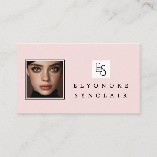 Carte De Visite Blush Pink Script Logo QR Code Photo Lashes (Devant)