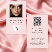 Carte De Visite Blush Pink Script Logo QR Code Photo Lashes