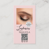 Carte De Visite Blush Pink Script Logo QR Code Photo Lashes (Devant)