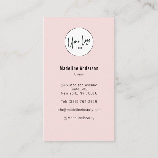 Carte De Visite Blush Pink Script Logo QR Code Photo Lashes Studio (Dos)