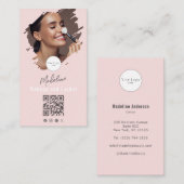 Carte De Visite Blush Pink Script Logo QR Code Photo Makeup (Devant / Derrière)
