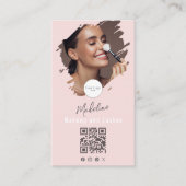 Carte De Visite Blush Pink Script Logo QR Code Photo Makeup (Devant)