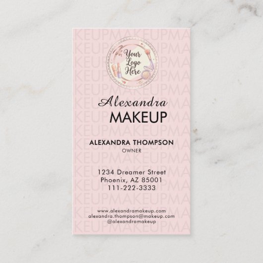 Carte De Visite Blush Pink Script Logo QR Code Photo Makeup (Dos)