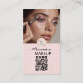 Carte De Visite Blush Pink Script Logo QR Code Photo Makeup (Devant)