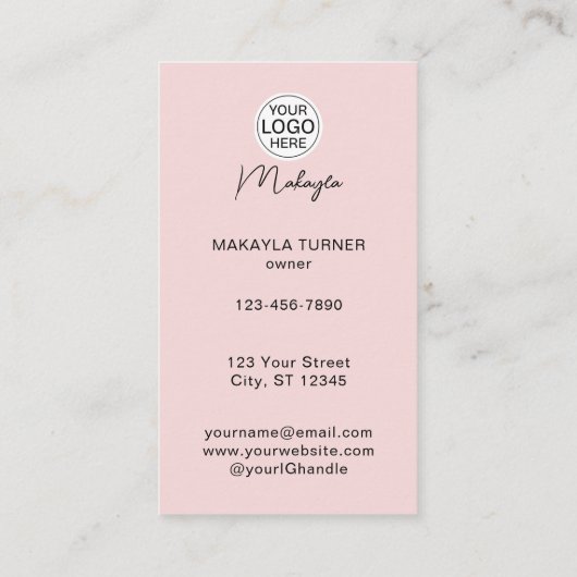 Carte De Visite Blush Pink Script Logo QR Code Photo Makeup (Dos)