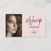 Carte De Visite Blush Pink Script Logo QR Code Photo Makeup (Devant)