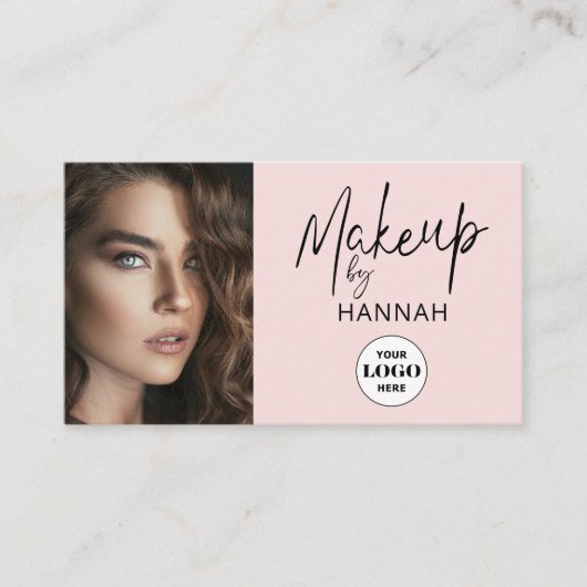 Carte De Visite Blush Pink Script Logo QR Code Photo Makeup (Devant)