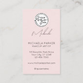 Carte De Visite Blush Pink Script Logo QR Code Photo Makeup (Dos)