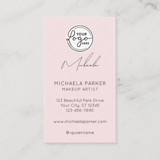 Carte De Visite Blush Pink Script Logo QR Code Photo Makeup (Dos)