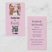 Carte De Visite Blush Pink Script Logo QR Code Photo Makeup (Devant / Derrière)