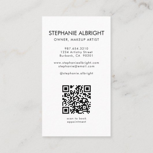 Carte De Visite Blush Pink Script Logo QR Code Photo Makeup (Dos)