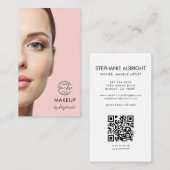 Carte De Visite Blush Pink Script Logo QR Code Photo Makeup (Devant / Derrière)