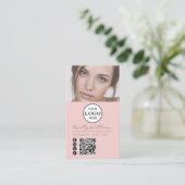 Carte De Visite Blush Pink Script Logo QR Code Photo Makeup (Debout devant)