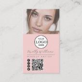 Carte De Visite Blush Pink Script Logo QR Code Photo Makeup (Devant)