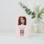 Carte De Visite Blush Pink Script Logo QR Code Photo Makeup (Debout devant)