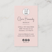 Carte De Visite Blush Pink Script Logo QR Code Photo Makeup (Dos)